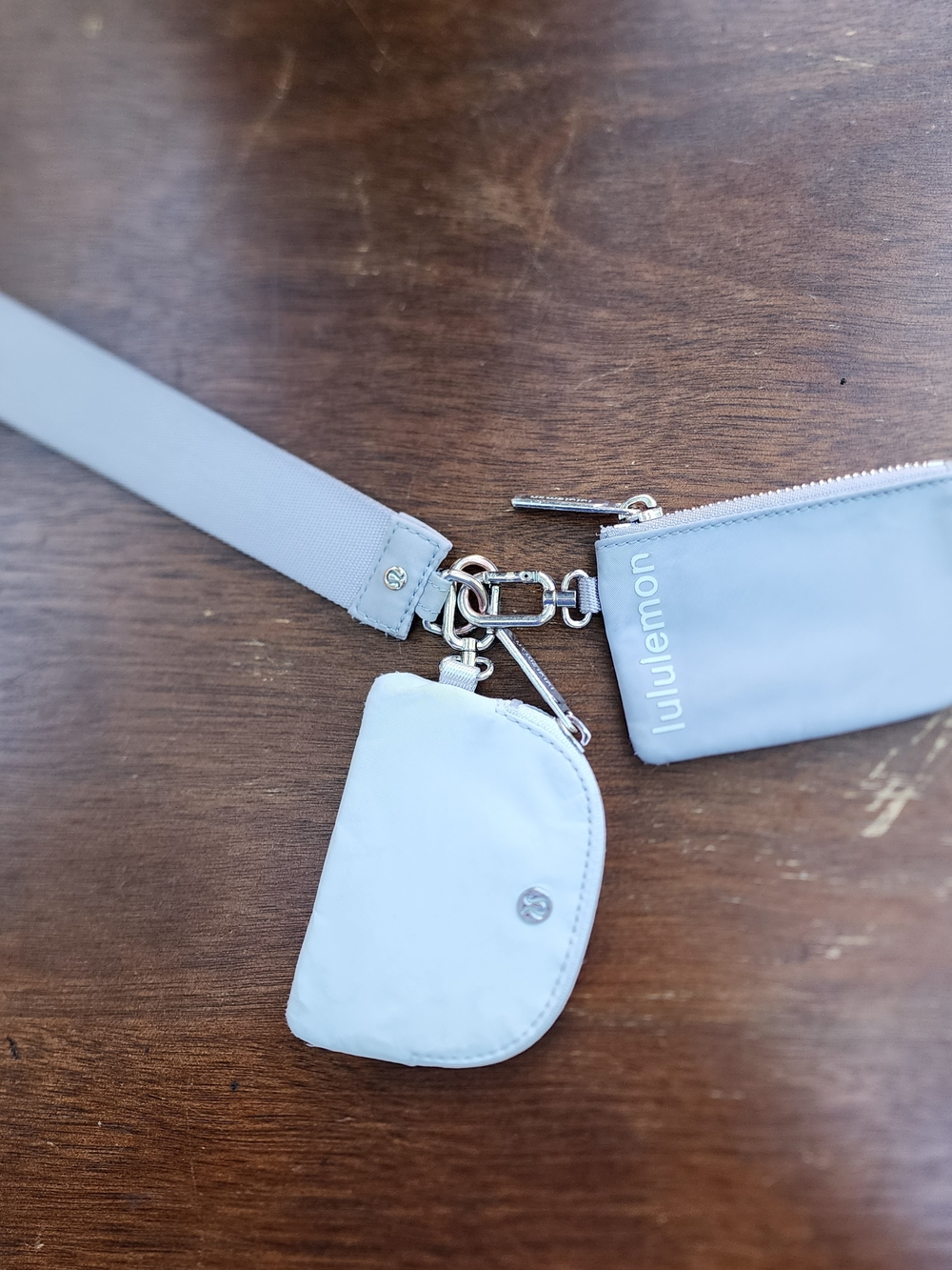 Lululemon Dual Pouch Wristlet Blue Gray Wallet Keychain Coin Purse